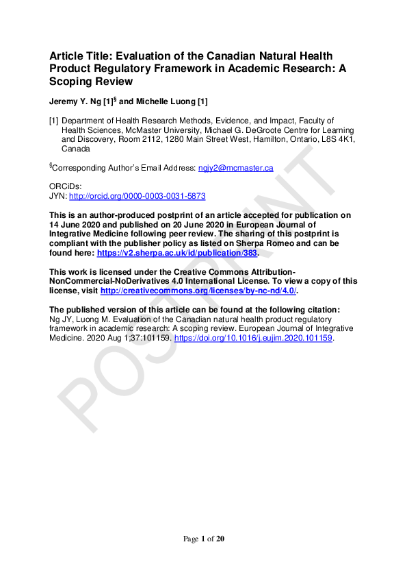 (PDF) Evaluation of the Canadian natural health product regulatory ...