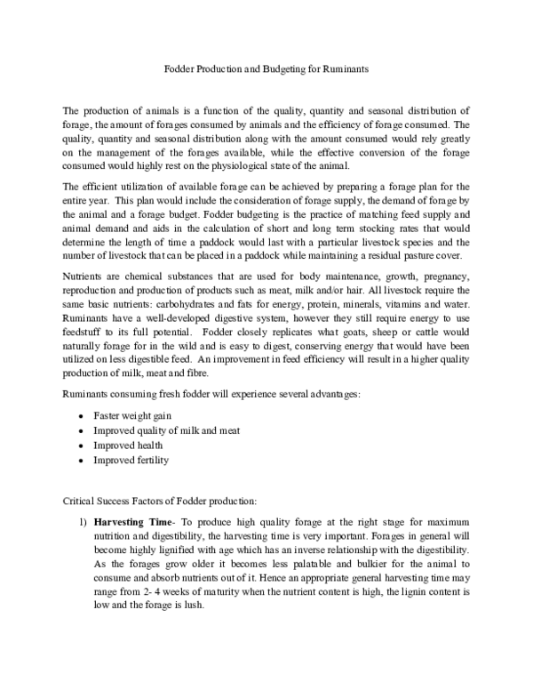 (DOC) Fodder Production and Budgeting for Ruminants