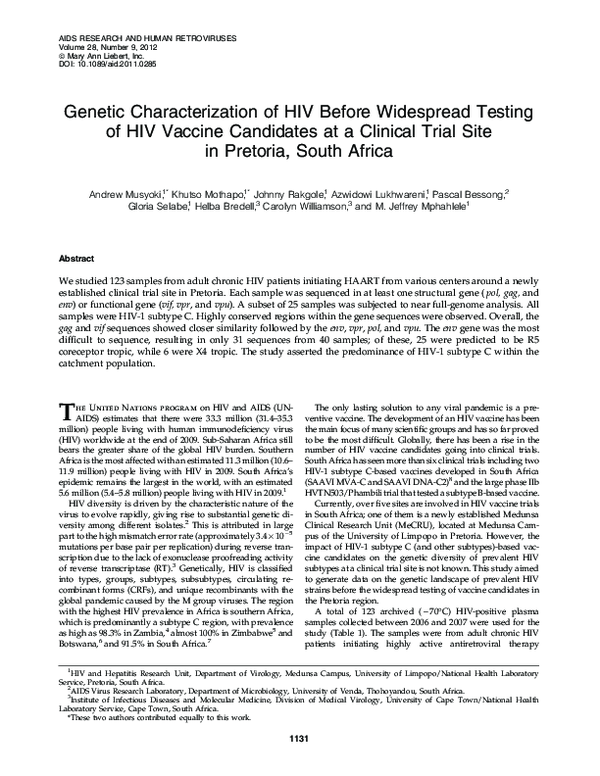 (PDF) Genetic Characterization of HIV Before Widespread Testing of HIV ...