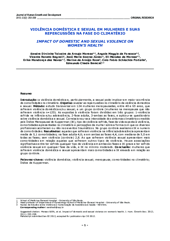 (PDF) Impact of domestic and sexual violence on women's health