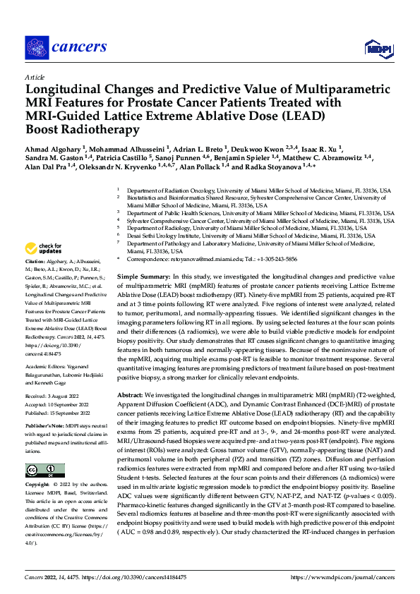 (PDF) Longitudinal Changes and Predictive Value of Multiparametric MRI ...