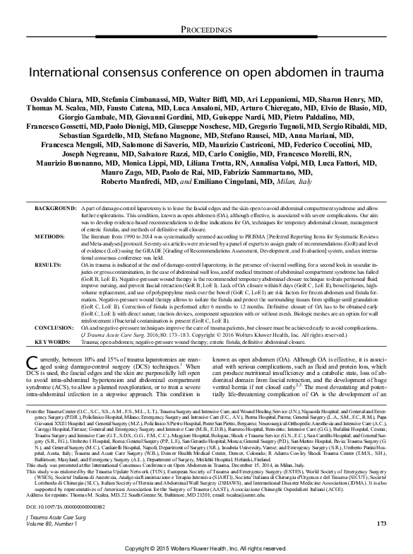 (PDF) International consensus conference on open abdomen in trauma