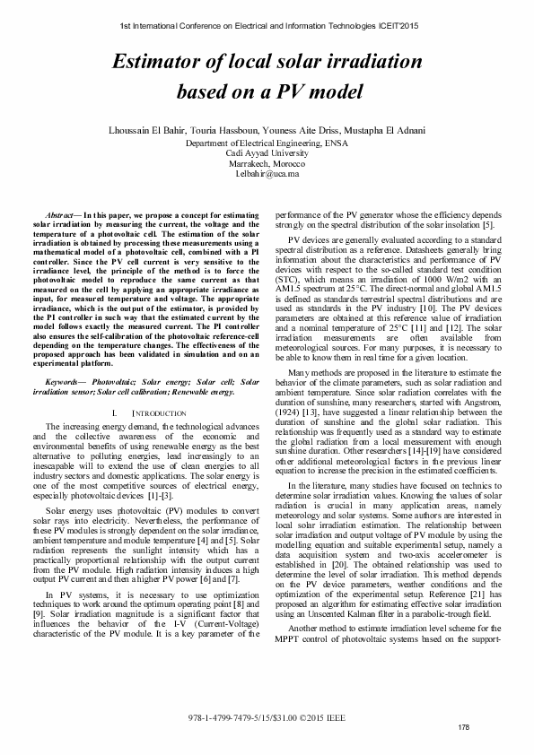 (PDF) Estimator of local solar irradiation based on a PV model