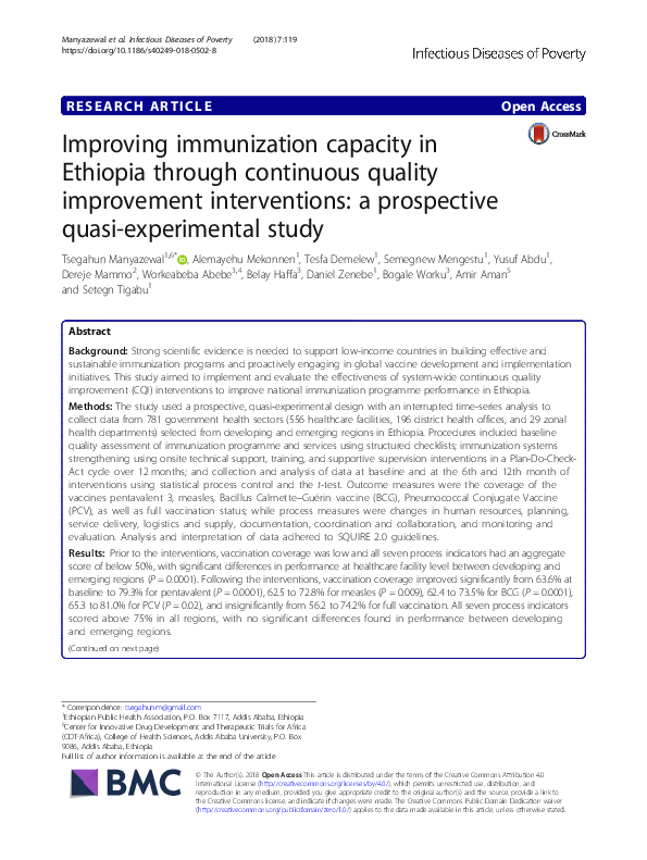 (PDF) Improving immunization capacity in Ethiopia through continuous ...