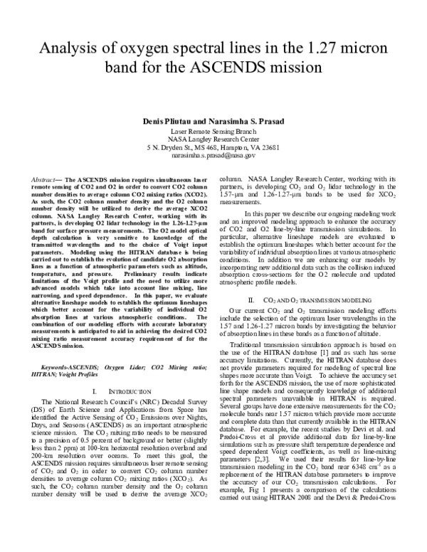 (PDF) Analysis of oxygen spectral lines in the 1.27 micron band for the ...