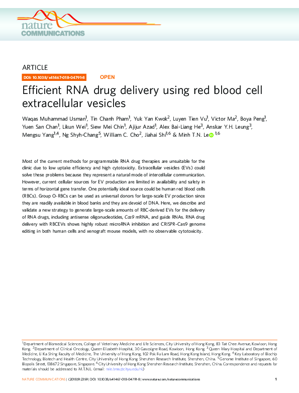 (PDF) Efficient RNA drug delivery using red blood cell extracellular ...