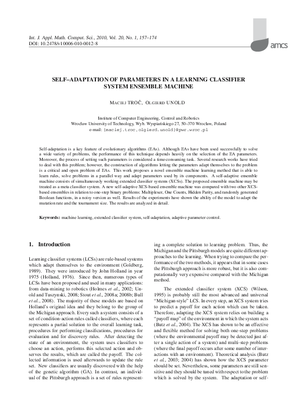 (PDF) Self-adaptation of parameters in a learning classifier system ...