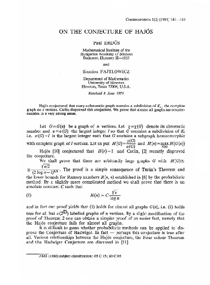 (PDF) On the conjecture of hajós