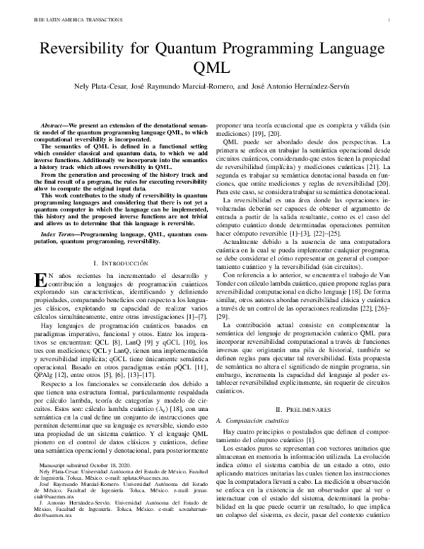 (PDF) Reversibility for Quantum Programming Language QML