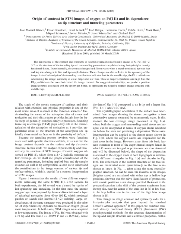 (PDF) Origin of contrast in STM images of oxygen on Pd(111) and its ...