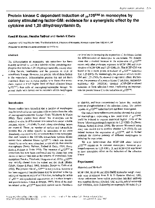 (PDF) Protein kinase C dependent induction of pp125FAK in monocytes by ...