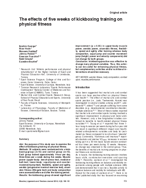 (PDF) The effects of five weeks of kickboxing training on physical fitness