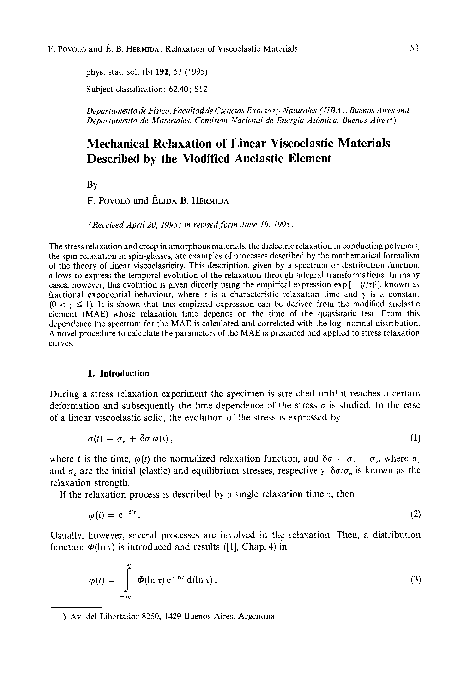(PDF) Mechanical Relaxation of Linear Viscoelastic Materials Described ...
