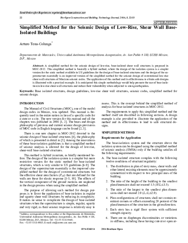 (PDF) Simplified Method for the Seismic Design of Low-Rise, Shear Wall ...