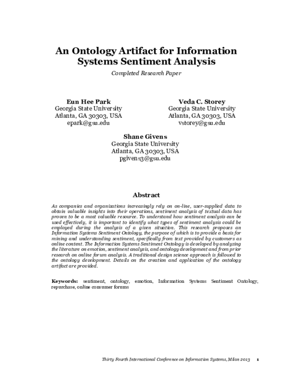 (PDF) An Ontology Artifact for Information Systems Sentiment Analysis