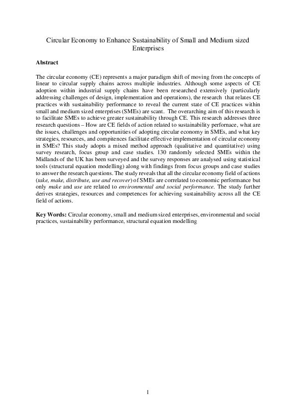 (PDF) Circular economy to enhance sustainability of small and medium ...