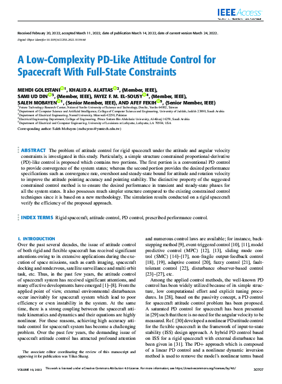 (PDF) A Low-Complexity PD-Like Attitude Control for Spacecraft With ...