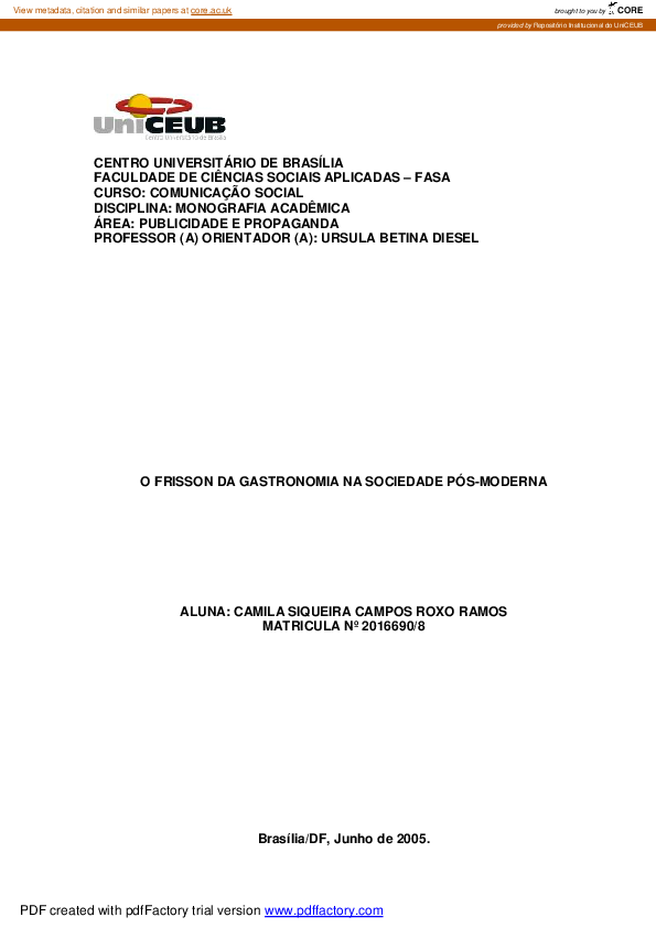 (PDF) O Frisson Da Gastronomia Na Sociedade Pos-Moderna