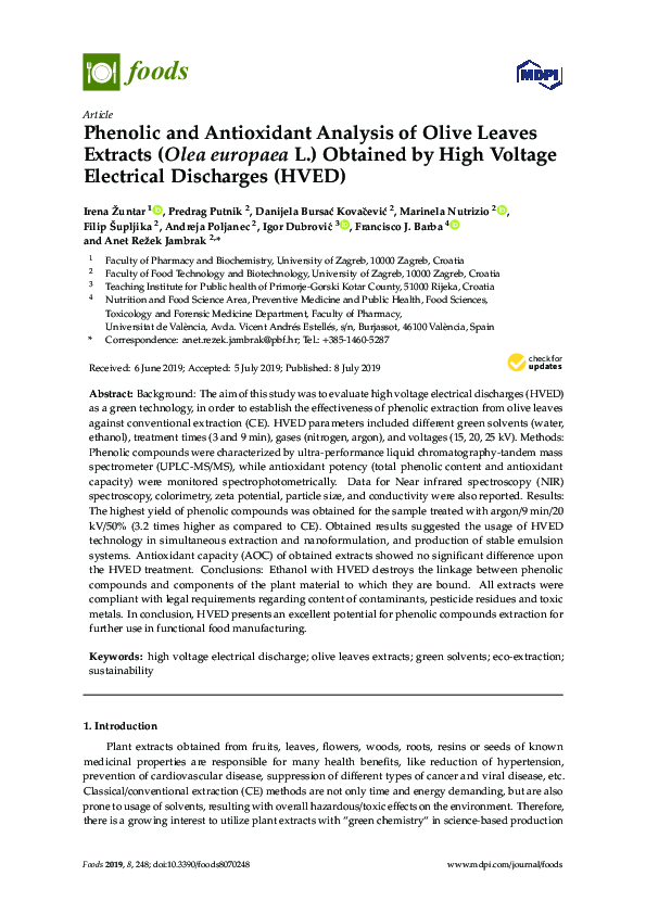 (PDF) Phenolic and Antioxidant Analysis of Olive Leaves Extracts (Olea ...