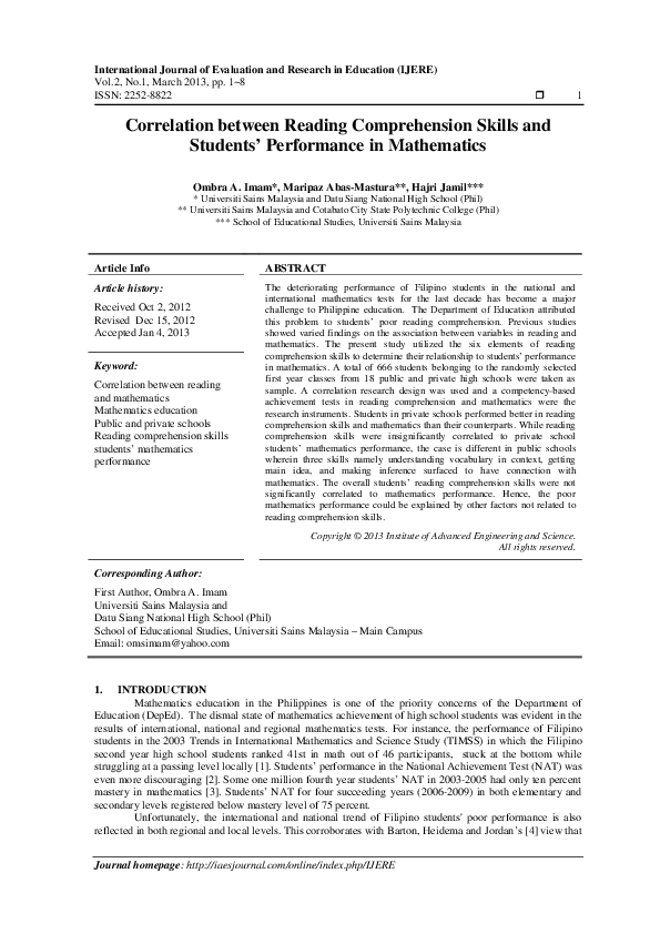 (PDF) Correlation between Reading Comprehension Skills and Students ...