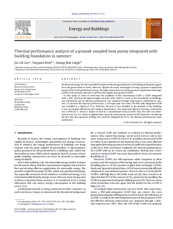 (PDF) Thermal performance analysis of a ground-coupled heat pump ...