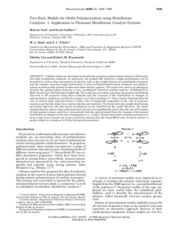 (PDF) Two-State Models for Olefin Polymerization using Metallocene ...