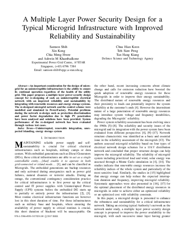 (PDF) A multiple layer power security design for a typical microgrid