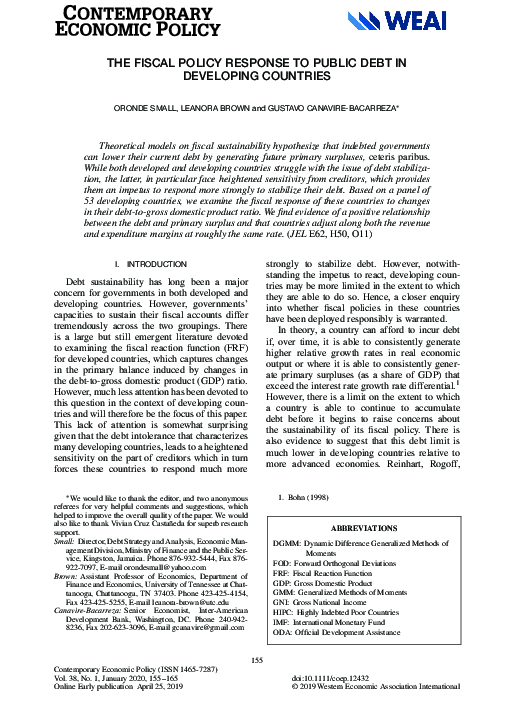 (PDF) The Fiscal Policy Response to Public Debt in Developing Countries