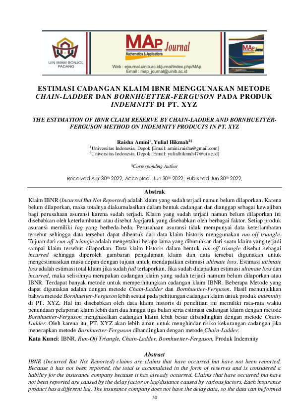 (PDF) Estimasi Cadangan Klaim Ibnr Menggunakan Metode ChainLadder Dan