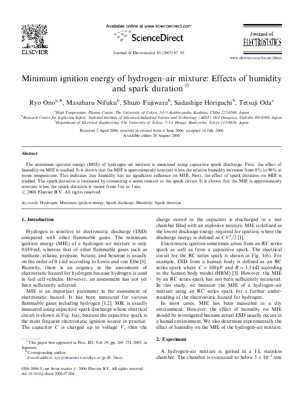 (PDF) Minimum ignition energy of hydrogenair mixture Effects of