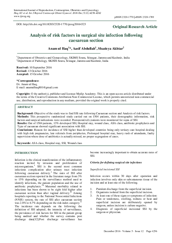 (PDF) Analysis of risk factors in surgical site infection following ...