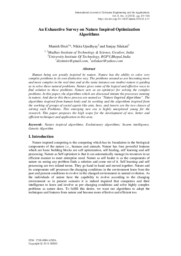 (PDF) An Exhaustive Survey on Nature Inspired Optimization Algorithms