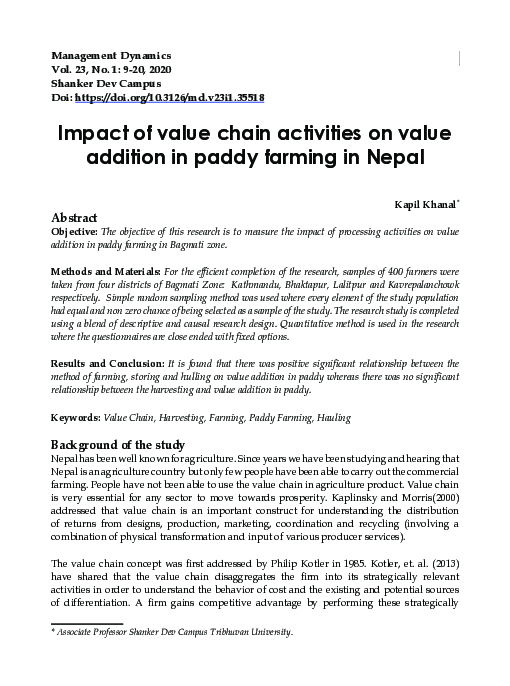 (PDF) Impact of value chain activities on value addition in paddy ...