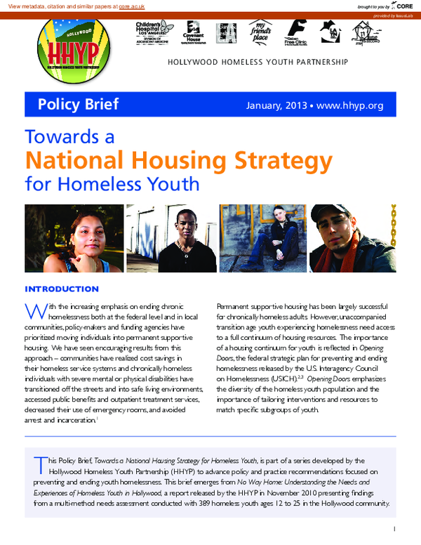 (PDF) Towards a National Housing Strategy for Homeless Youth