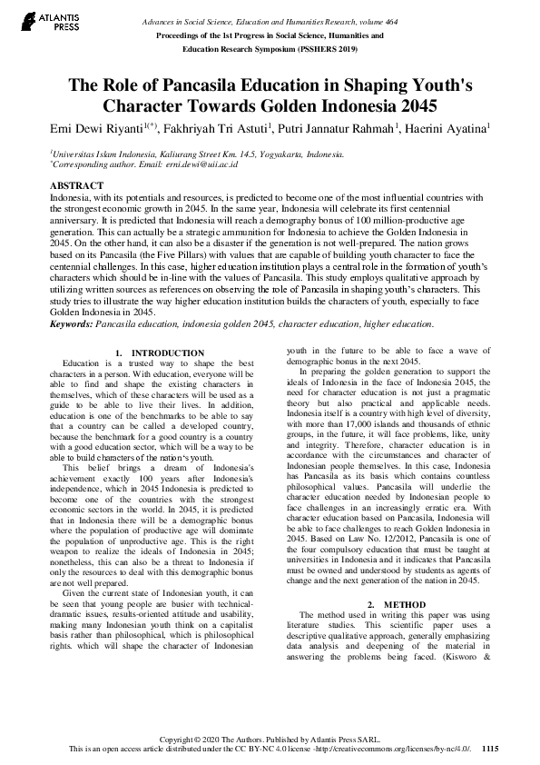 (PDF) The Role of Pancasila Education in Shaping Youth’s Character ...