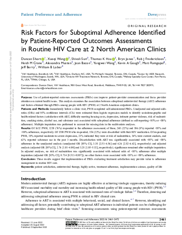 (PDF) Risk Factors for Suboptimal Adherence Identified by Patient ...