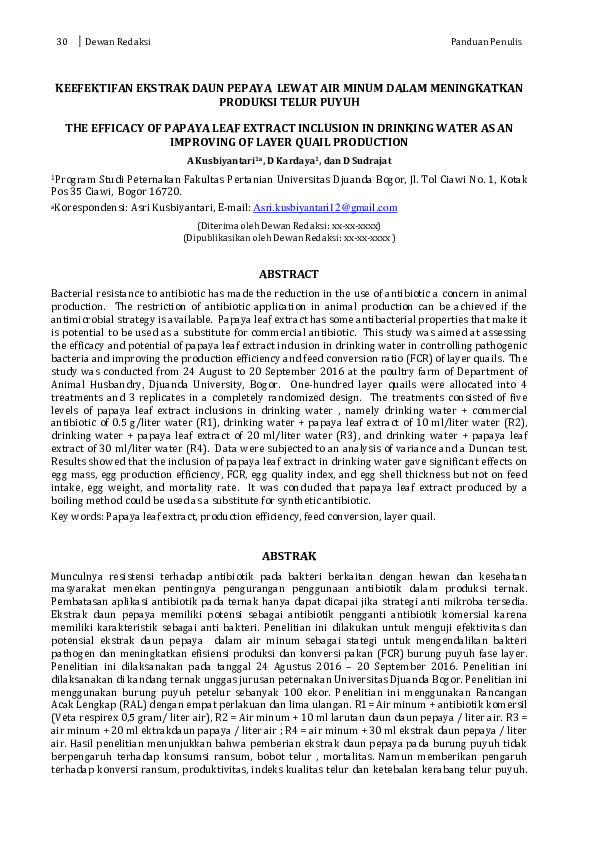 (PDF) The Efficacy of Papaya Leaf Extract Inclusion in Drinking Water