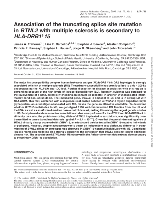 (PDF) Association of the truncating splice site mutation in BTNL2 with ...