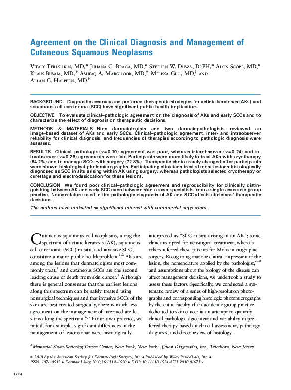 (PDF) Agreement on the Clinical Diagnosis and Management of Cutaneous ...