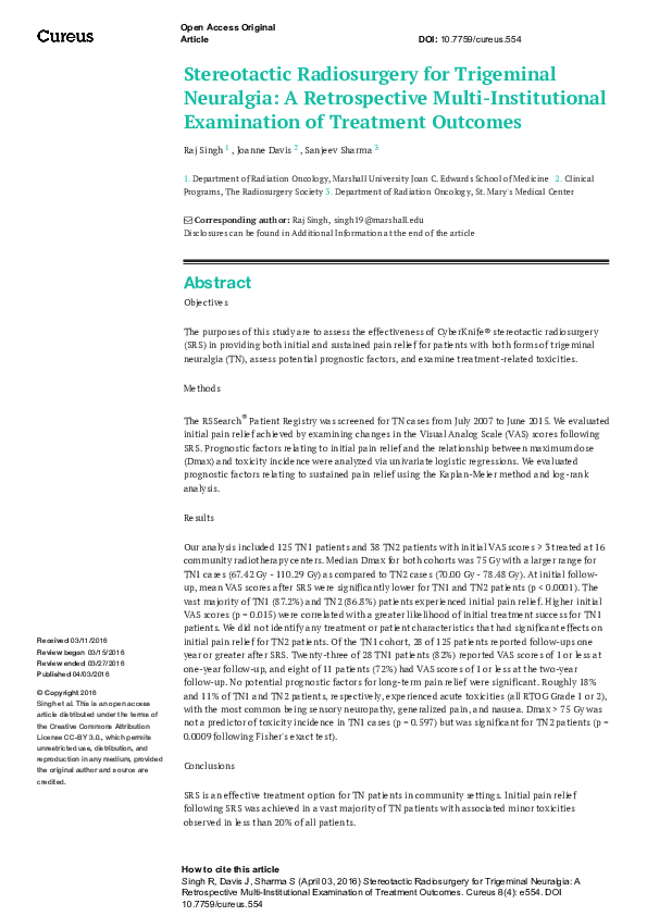 (PDF) Stereotactic Radiosurgery for Trigeminal Neuralgia Trang Nguyễn Academia.edu