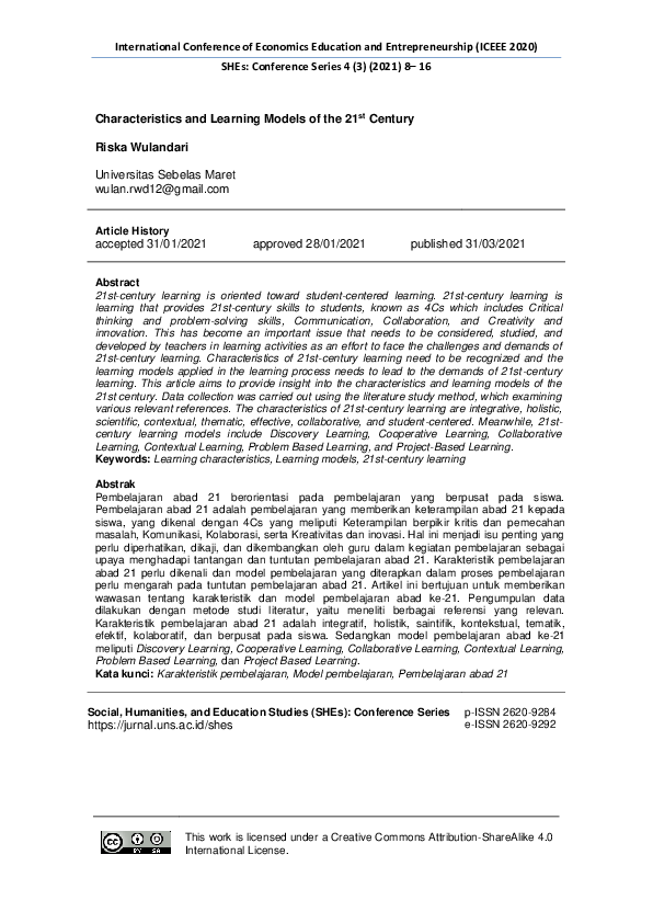 (PDF) Characteristics and Learning Models of the 21st Century