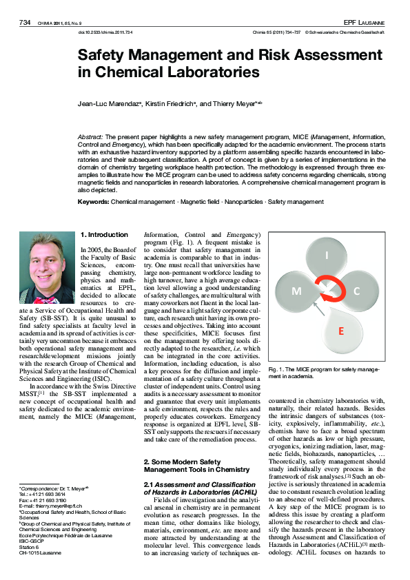 (PDF) Safety Management and Risk Assessment in Chemical Laboratories