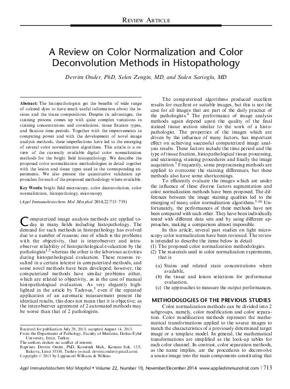 (PDF) A Review on Color Normalization and Color Deconvolution Methods ...