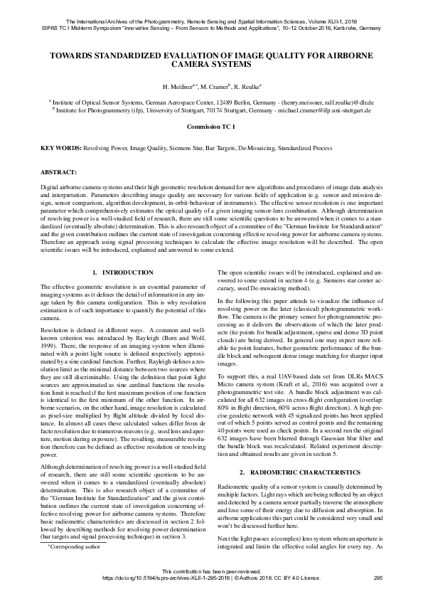(PDF) Towards Standardized Evaluation of Image Quality for Airborne ...