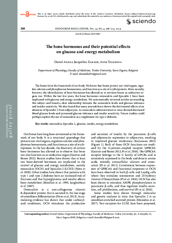 (PDF) The bone hormones and their potential effects on glucose and ...