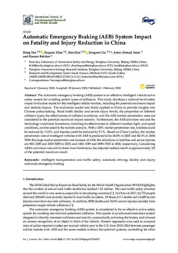 (PDF) Automatic Emergency Braking (AEB) System Impact on Fatality and ...
