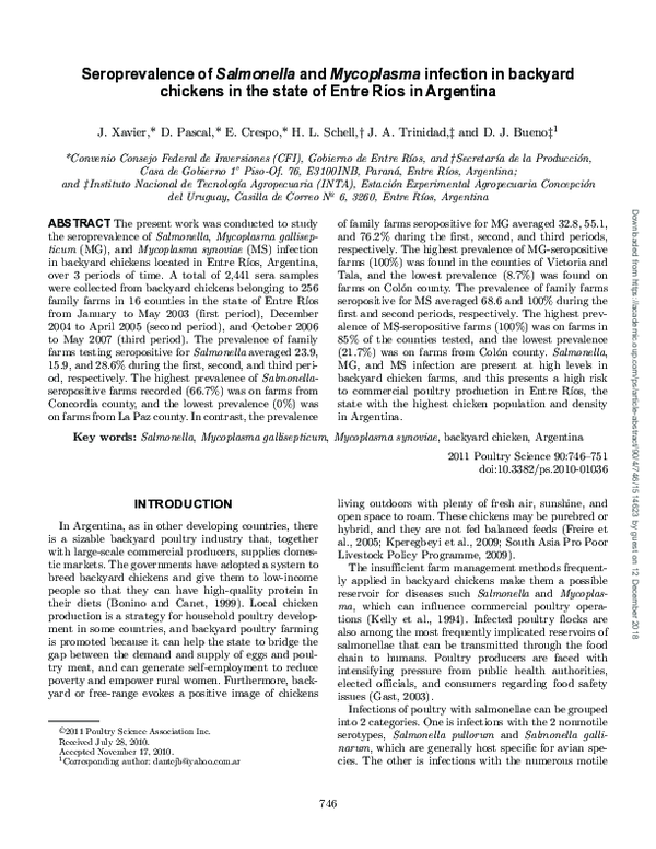 (PDF) Seroprevalence of Salmonella and Mycoplasma infection in backyard ...