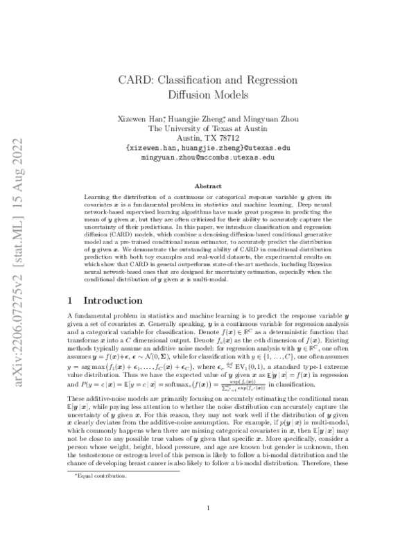 (PDF) CARD: Classification and Regression Diffusion Models