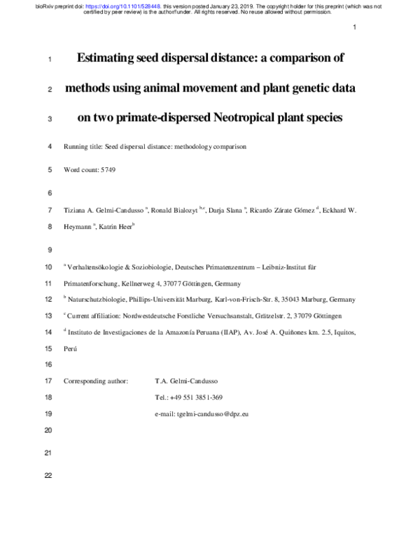 (PDF) Estimating seed dispersal distance: a comparison of methods using ...