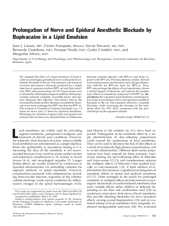 (PDF) Prolongation of Nerve and Epidural Anesthetic Blockade by